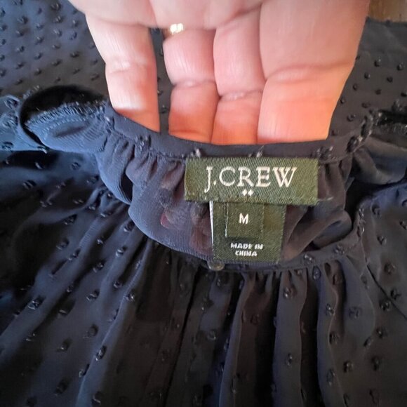 J. Crew Navy Swiss Dotted Long Sleeve Button Keyhole Sheer Blouse, Size Medium - Picture 7 of 9